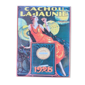 Vintage Cachou Lajaunie French Tin Sign Art Deco 1928 Style Advertising Used